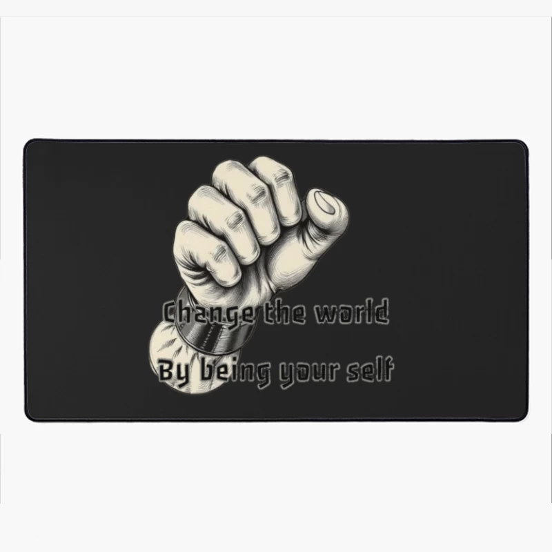 Empowering Motivational Art: Raised Fist with Self-Expression Message Desk Mat