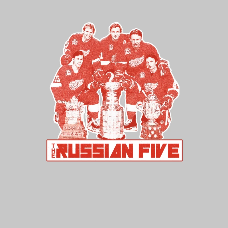 The Russian Five: Legendary Detroit Red Wings Hockey Unit with Championship Trophies Male Long Sleeve T-Shirt