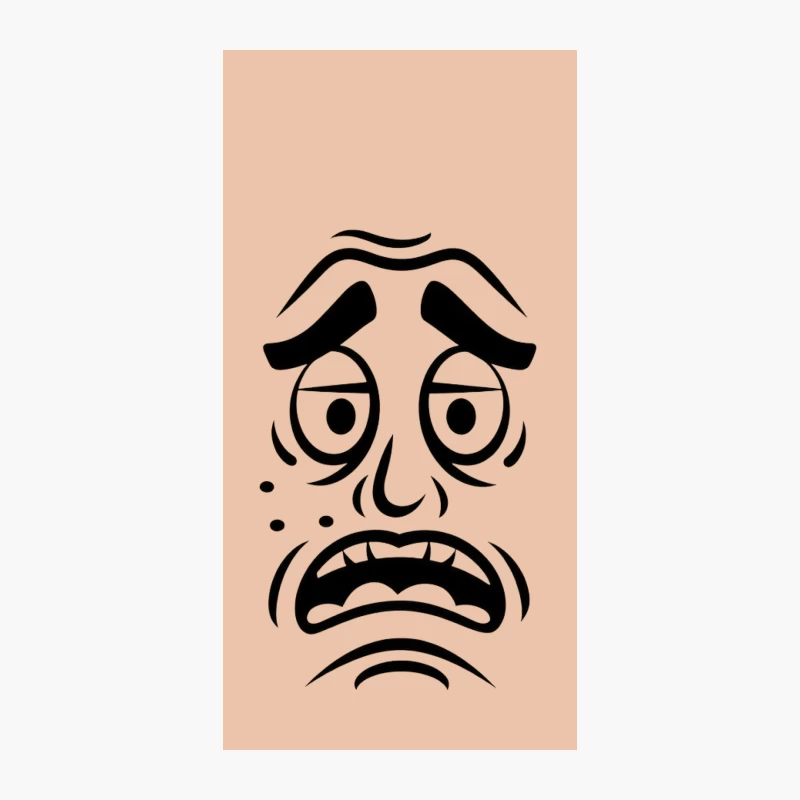 Simple Black and White Cartoon Face with Worried Expression iPhone Case