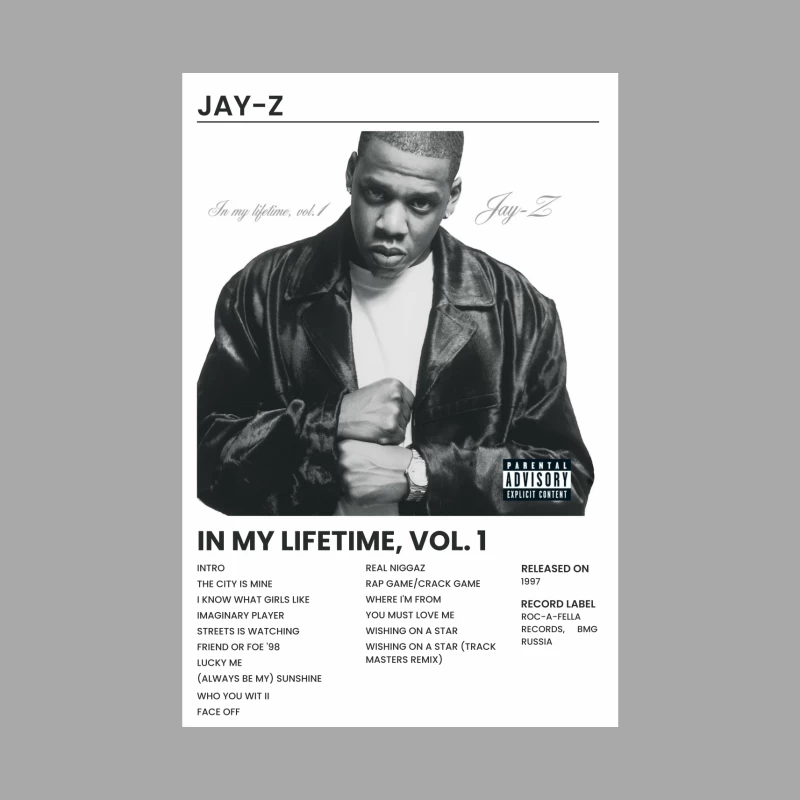 Jay-Z's "In My Lifetime Vol. 1" Album Cover with Track List Male Pullover Hoodie