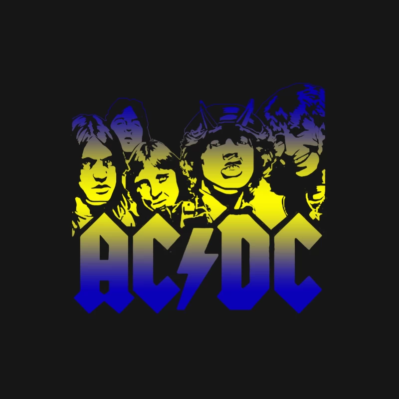 AC/DC Rock Band Logo with Silhouettes in Blue and Yellow Gradient Mouse Pad