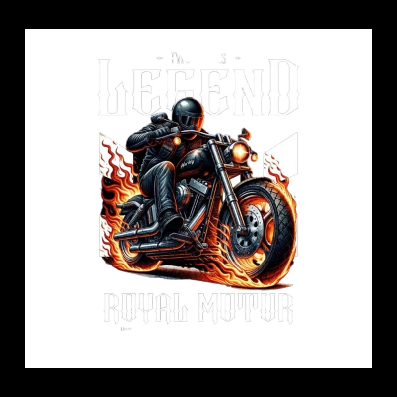 Legendary Flaming Royal Motor Black Motorcycle Illustration Throw Pillow