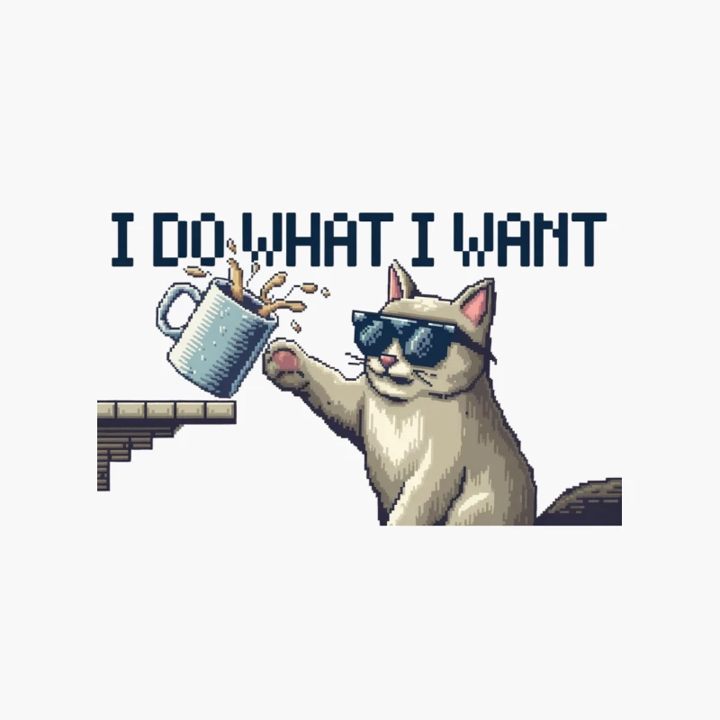 Rebellious Pixel Cat's Coffee Attitude Cotton Tote Bag