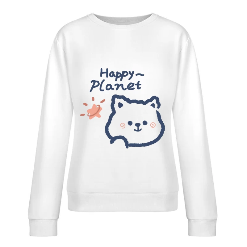 Fröhlicher Planet mit Katze und Stern Damen Pullover Sweatshirt