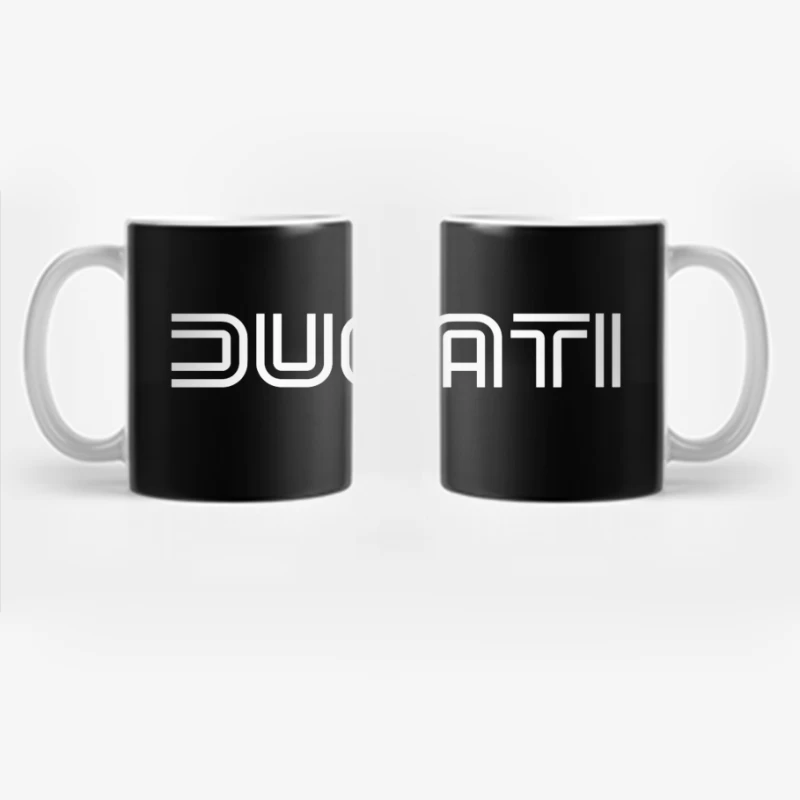 Minimalist Ducati Logo Design in White Coffee Mug