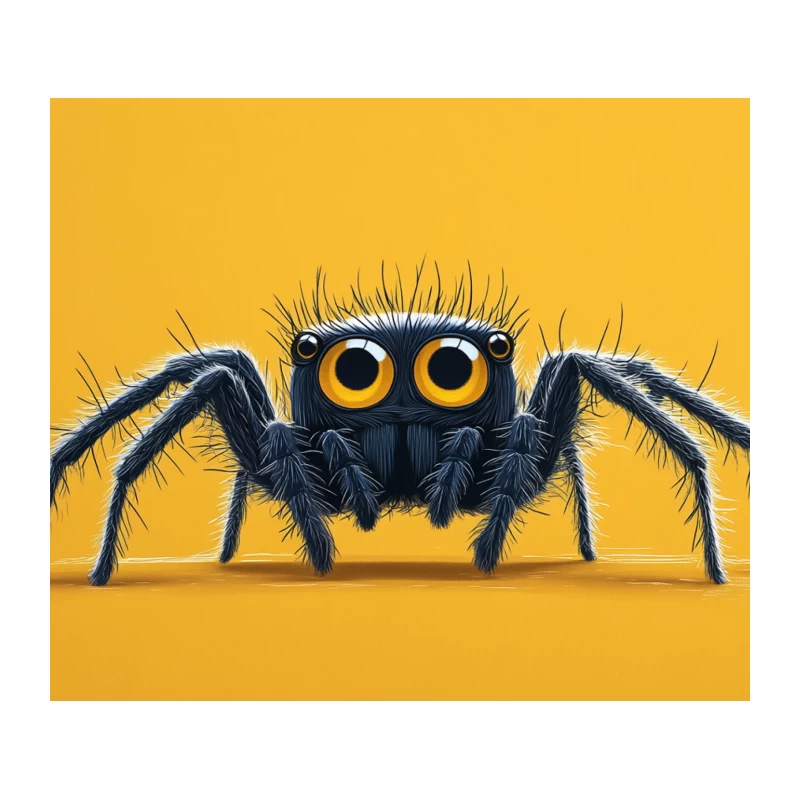 Macro Shot of Jumping Spider on Vibrant Yellow Background Tapestry