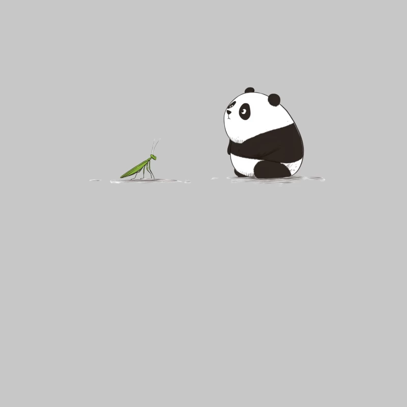 Cute Minimalist Illustration of Panda Meeting Praying Mantis Female Long Sleeve T-Shirt