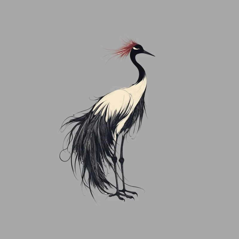 Elegant Crane Illustration: A Graceful Black and White Wildlife Portrait Male Pullover Hoodie