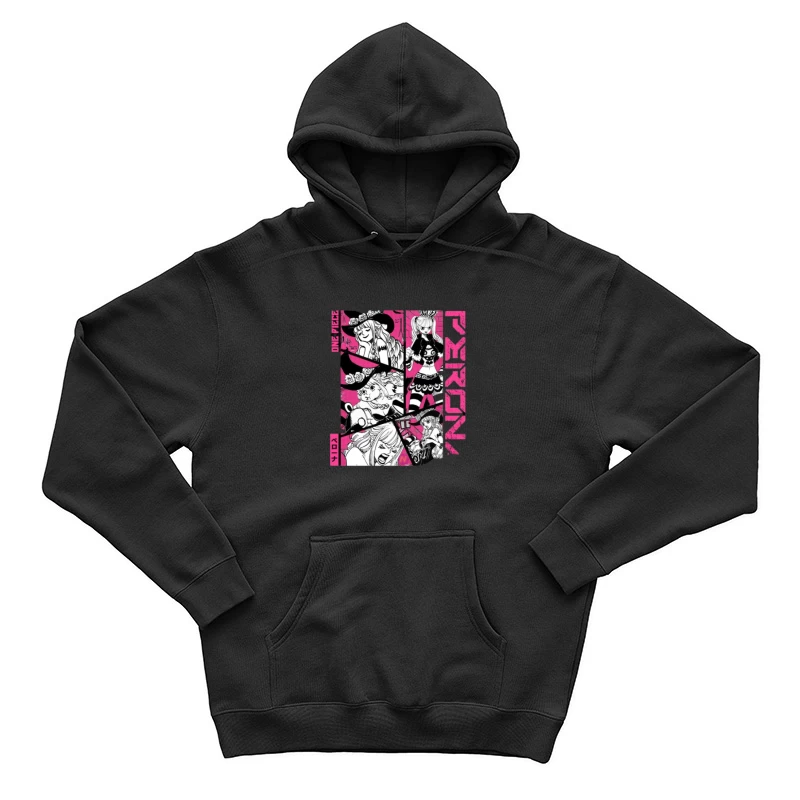 Manga Charakterdesign mit Rosa Hintergrund Herren Pullover Hoodie