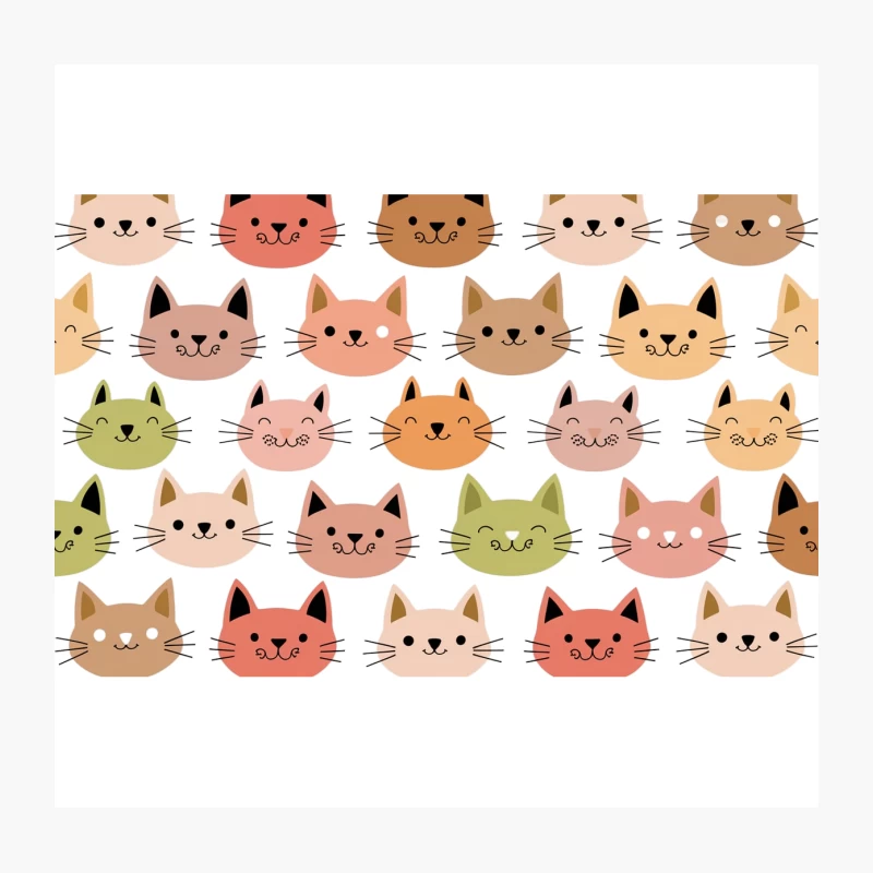Cute Colorful Cat Face Pattern Illustration Throw Pillow