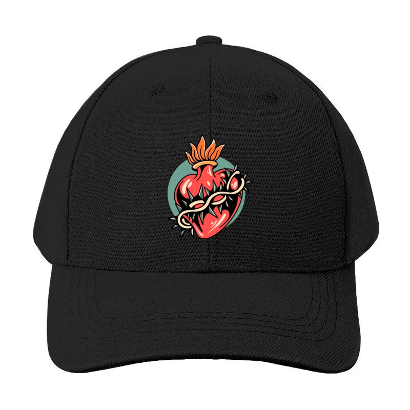 Illustration of a Heart with Thorns and Flame Baseball Cap