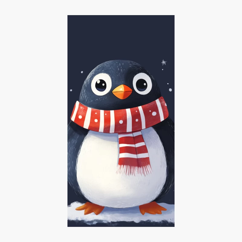 Cute Cartoon Penguin Wearing Red Striped Scarf in Snow iPhone Case