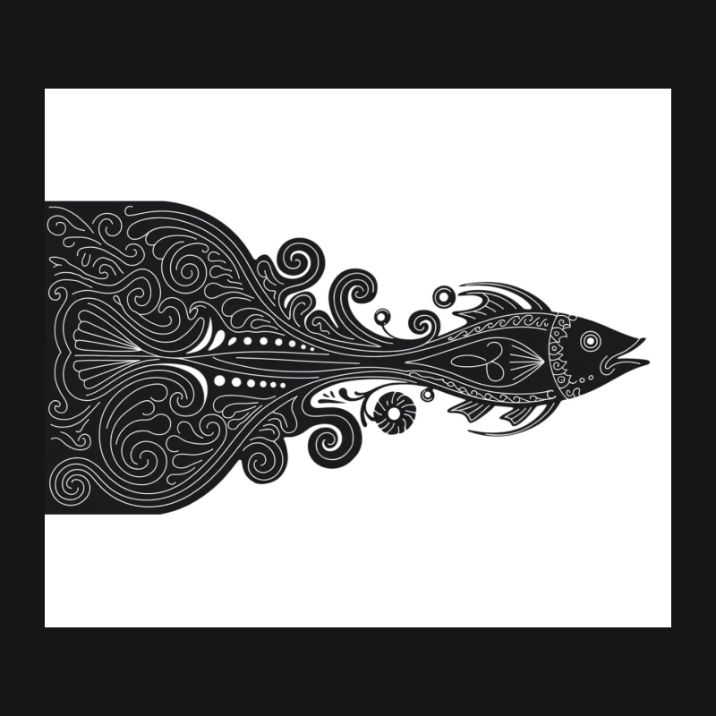 Ornate Black and White Fish Illustration with Intricate Swirls Mouse Pad