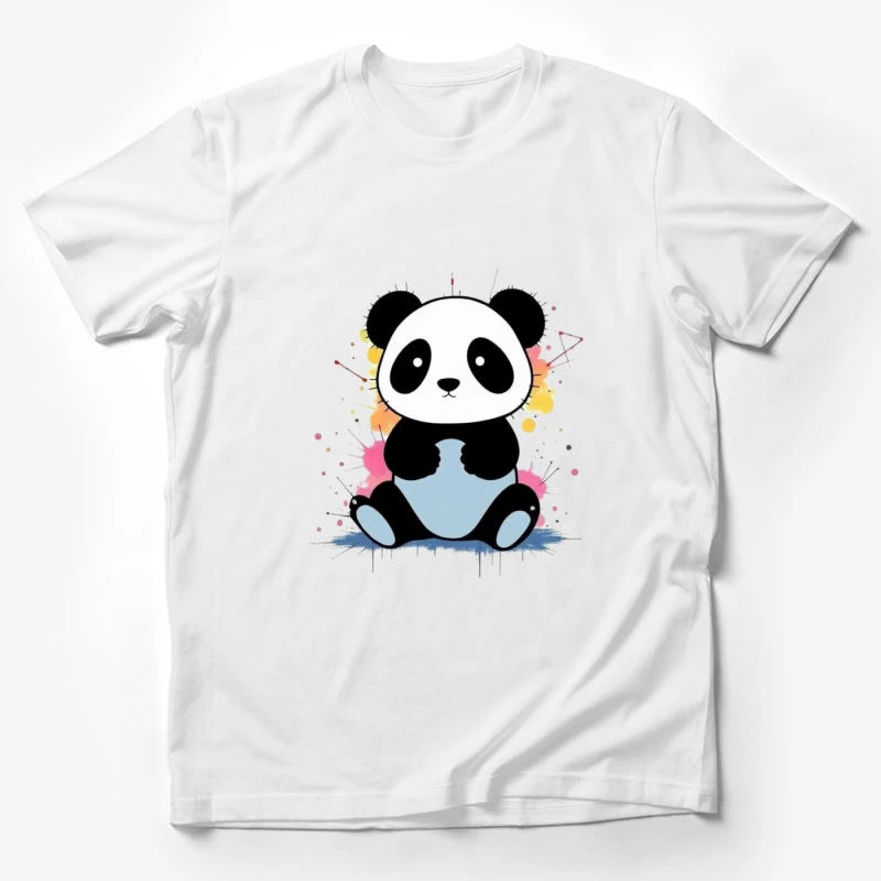 Adorable Cartoon Panda with Watercolor Splash Background Male T-Shirt