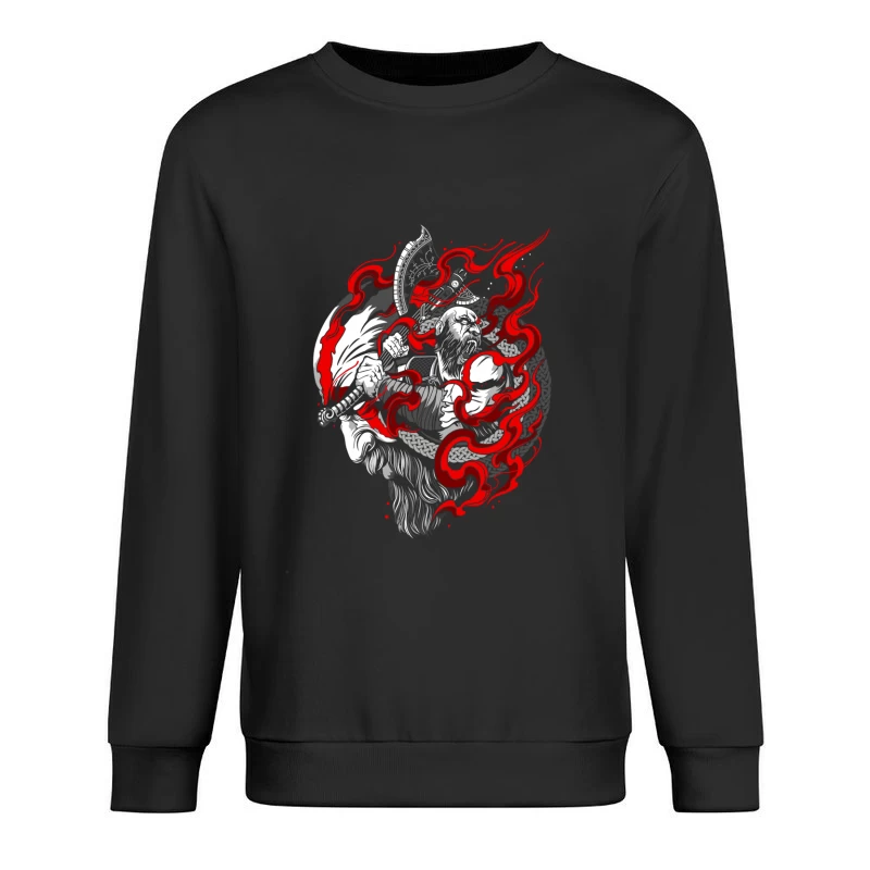 Fierce Warrior with Axe and Flames Male Pullover Sweatshirt