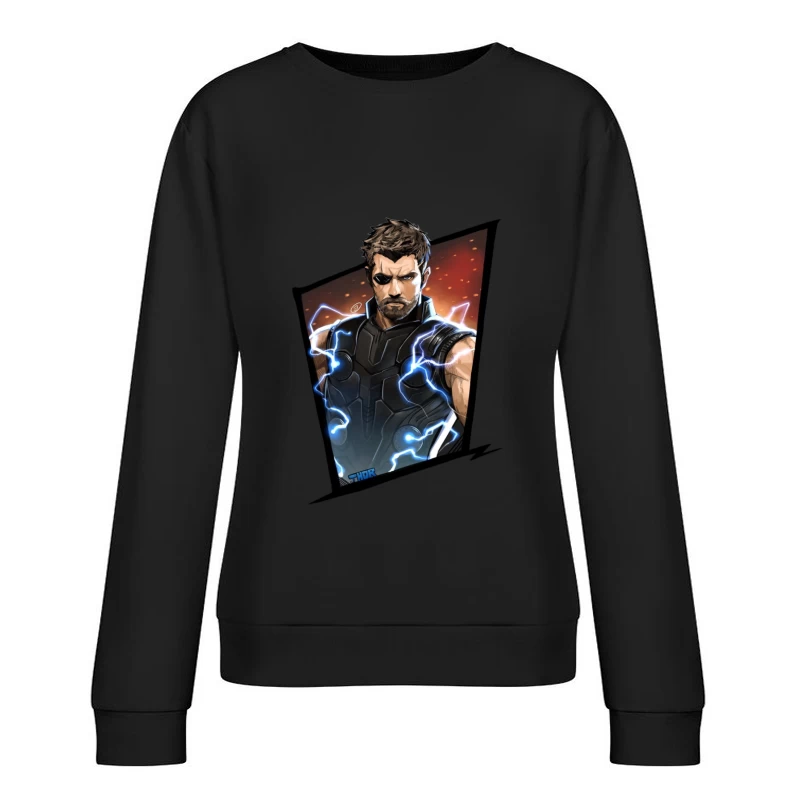 Superhero Character with Lightning Effects Female Pullover Sweatshirt