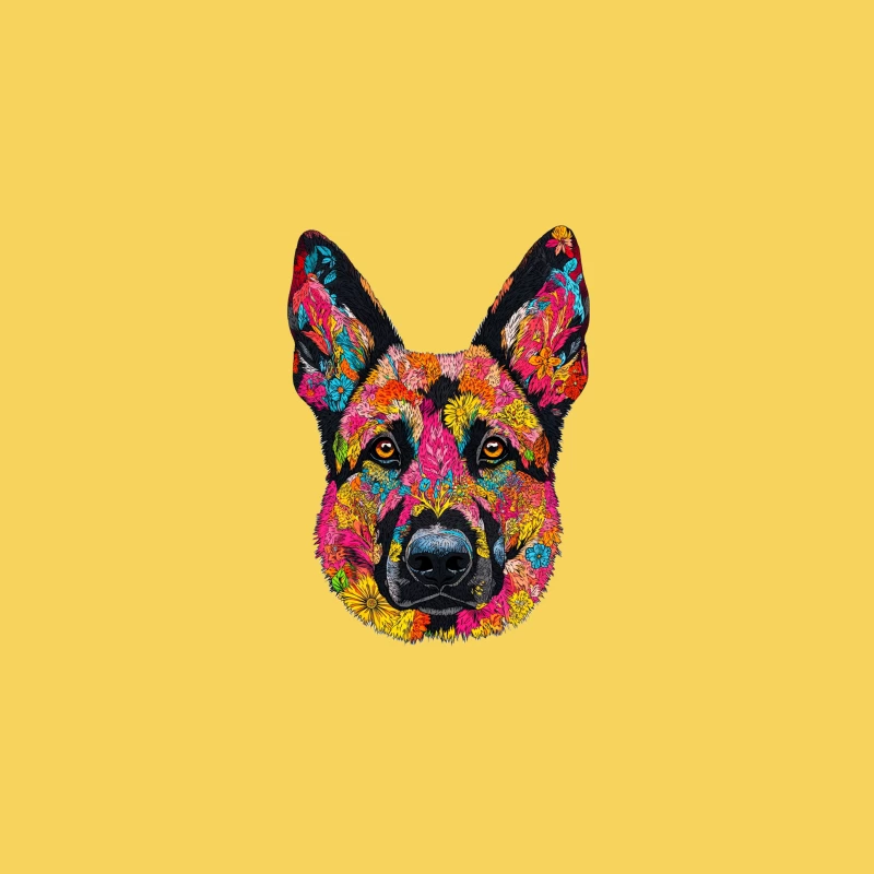Psychedelic Floral German Shepherd Portrait Bucket Hat