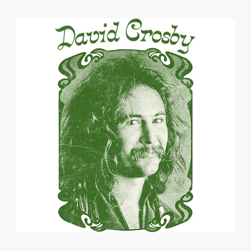 Vintage Green-Tinted Portrait of Folk Rock Musician David Crosby Throw Pillow