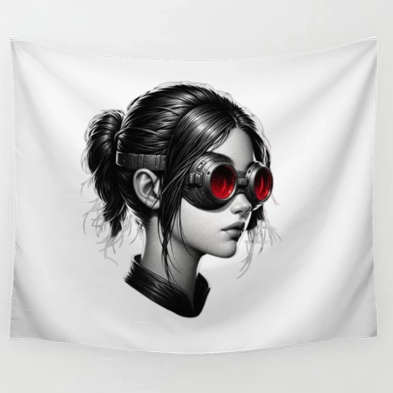 Monochrome Portrait with Red Steampunk Goggles Tapestry