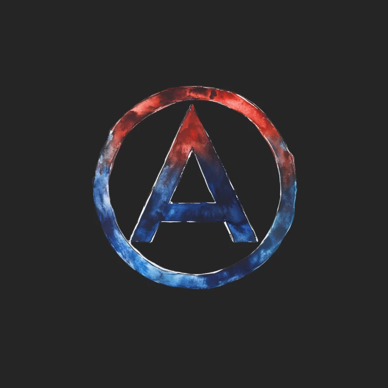 Watercolor Anarchy Symbol: Red and Blue Circular Logo with Letter A Female Pullover Sweatshirt