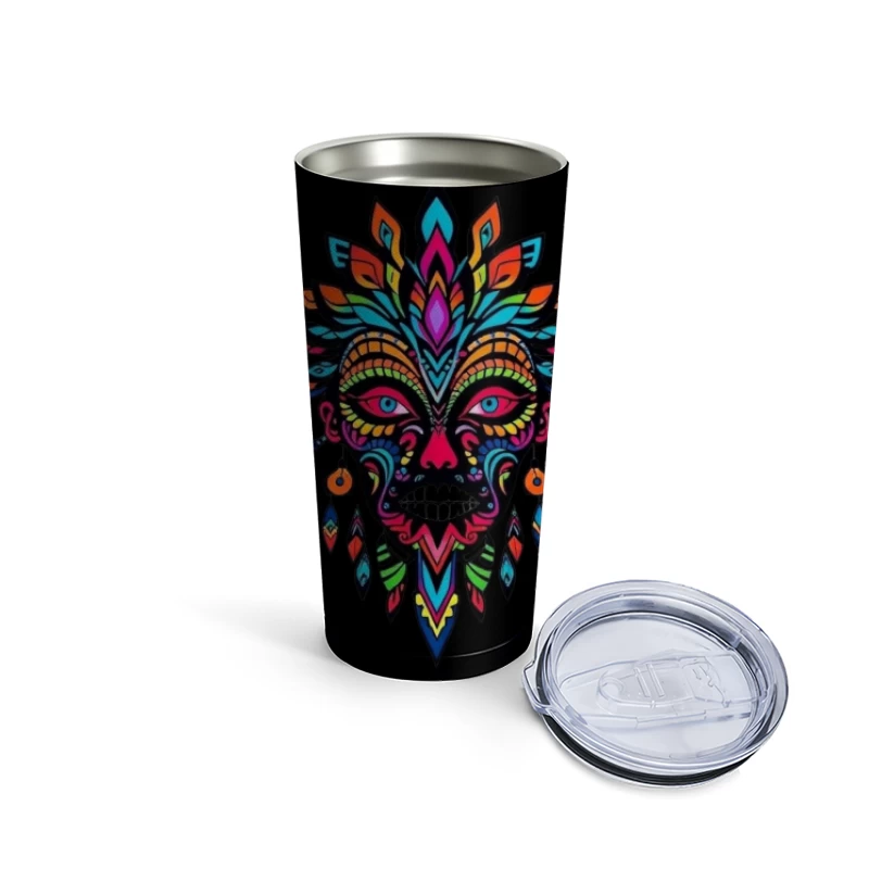 Colorful Tribal Mask Illustration Travel Mug