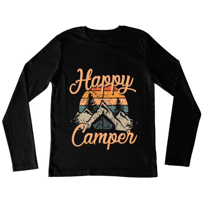 Fröhlicher Camper mit Berglandschaft Damen Langarm T-Shirt