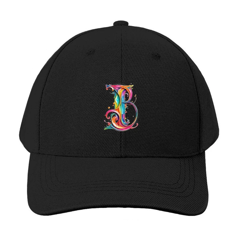 Ornate Rainbow Watercolor Letter B Typography Art Baseball Cap