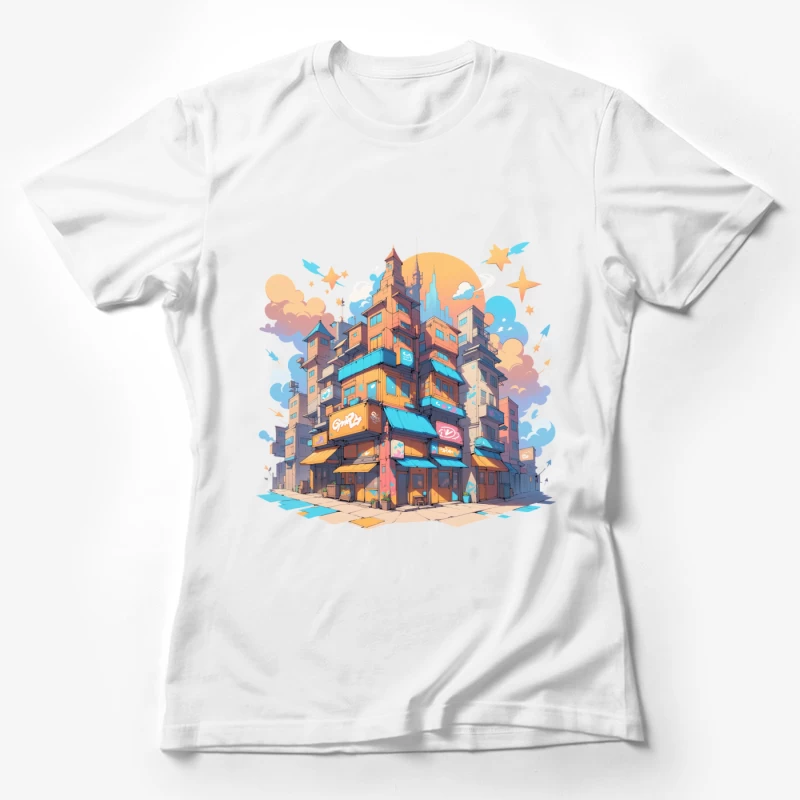 Colorful Urban Cityscape in Cartoon Style Female T-Shirt