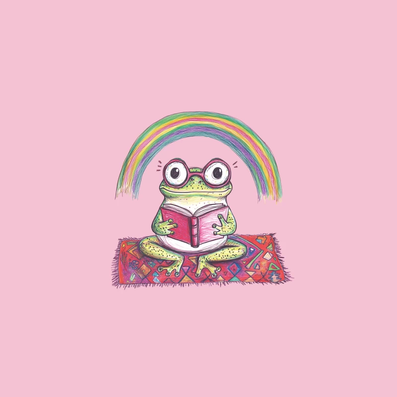 Whimsical Frog Reading Under a Rainbow Bucket Hat
