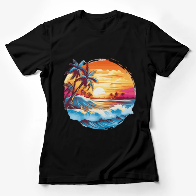 Tropischer Sonnenuntergang mit Wellen Damen T-Shirt