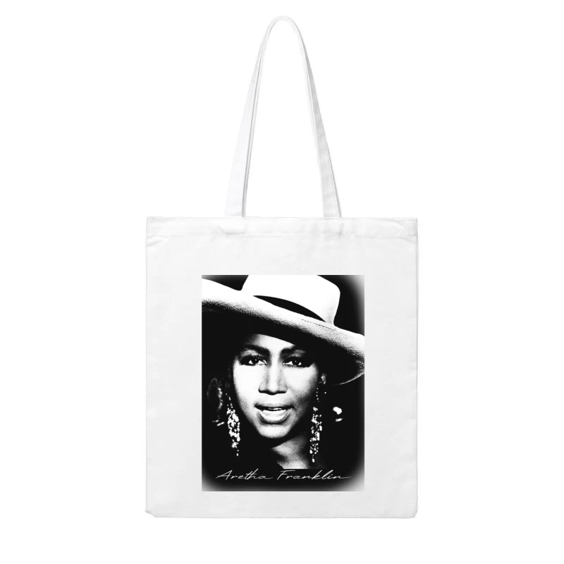 Classic Black and White Portrait with White Hat and Statement Jewelry Cotton Tote Bag