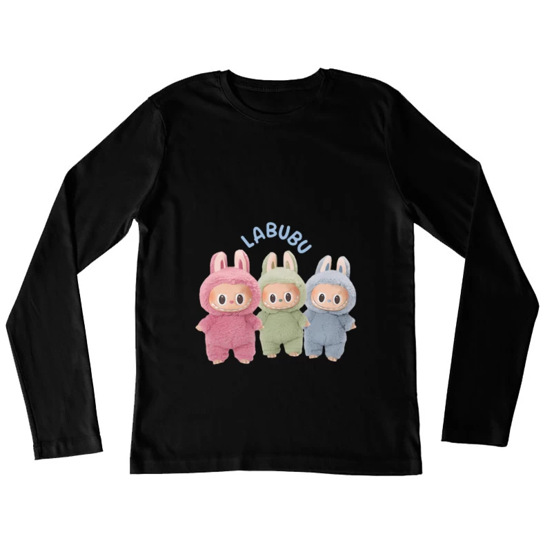 Drei Labubu-Plüschfiguren in Hasenkostümen Damen Langarm T-Shirt