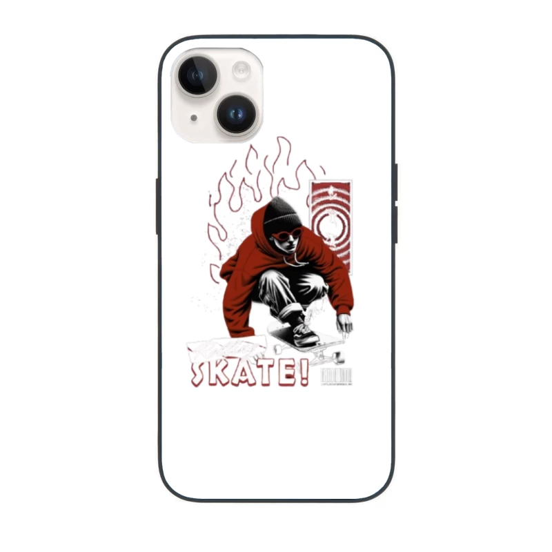 Urban Skateboarder in Red Hoodie - Street Art Style iPhone Case