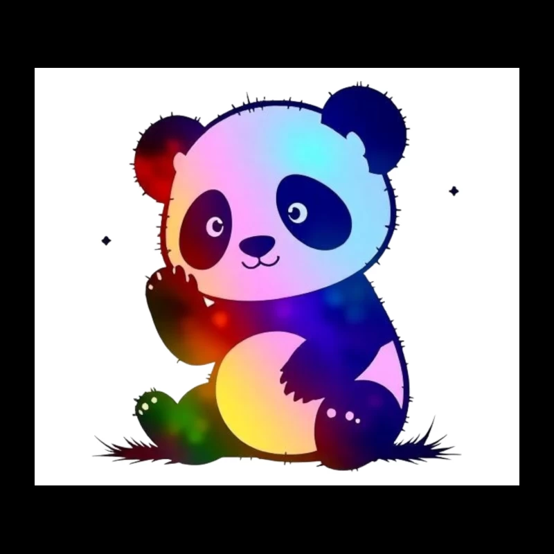 Cute Rainbow Gradient Panda Cartoon Illustration Tapestry