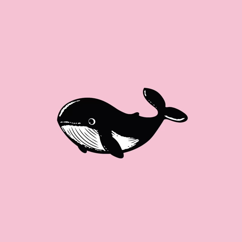 Cute Cartoon Whale Illustration in Black and White Bucket Hat