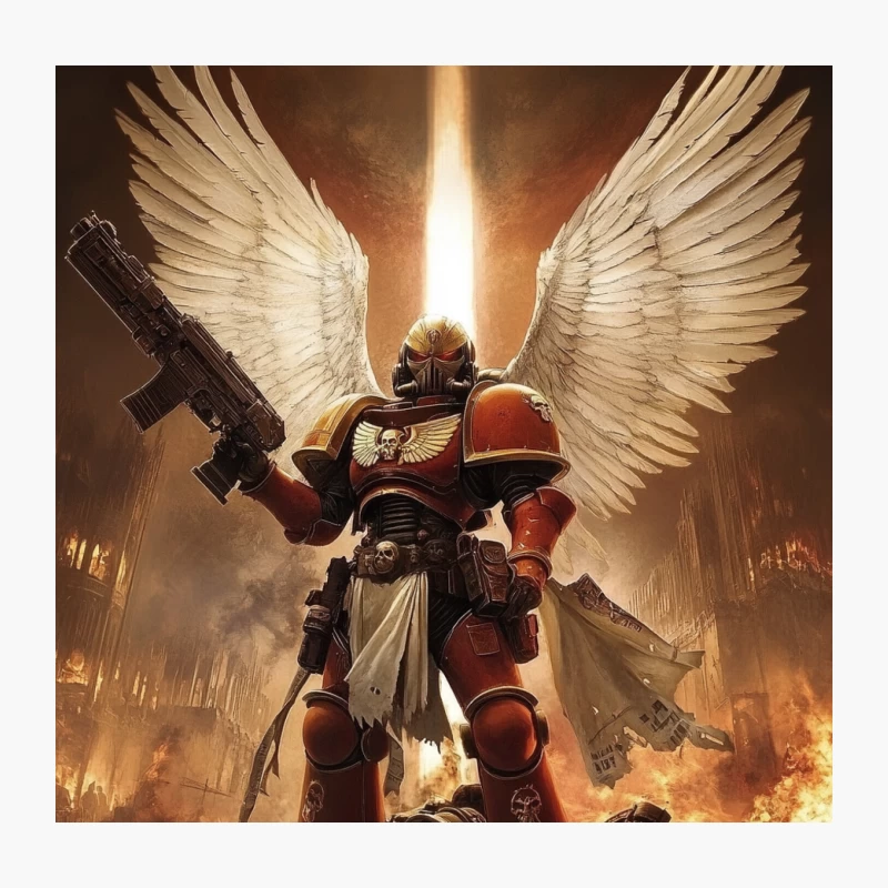 Angelic Space Marine Warrior in Warhammer 40k Battle Scene Throw Pillow