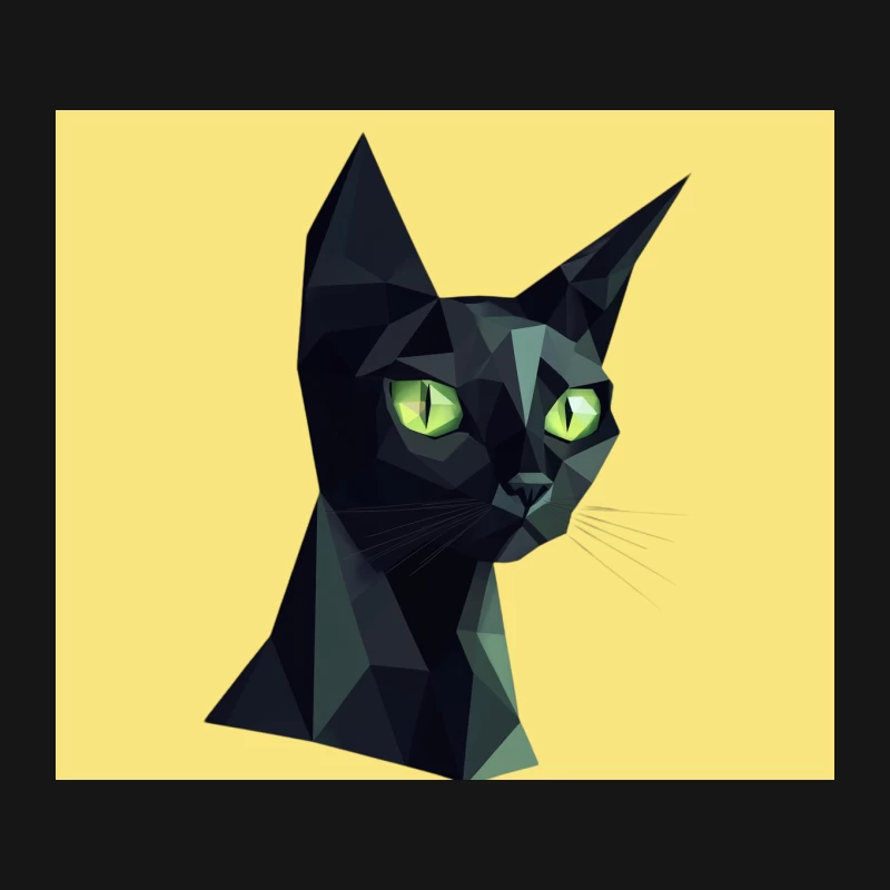 Geometric Black Cat with Glowing Green Eyes: Modern Polygon Art Mouse Pad