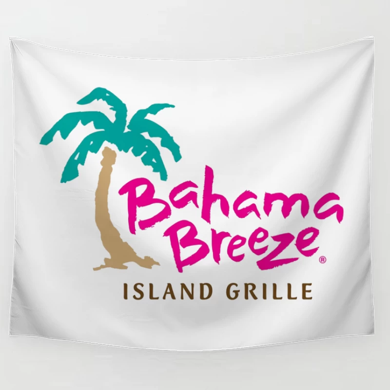 Bahama Breeze Island Grille Restaurant Logo with Tropical Palm Tree Tapestry