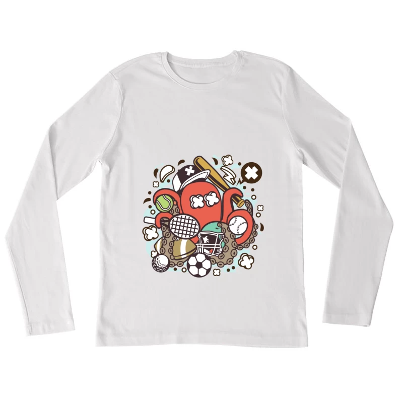 Octopus sportif avec balles et équipement Femme Manches Longues T-Shirt