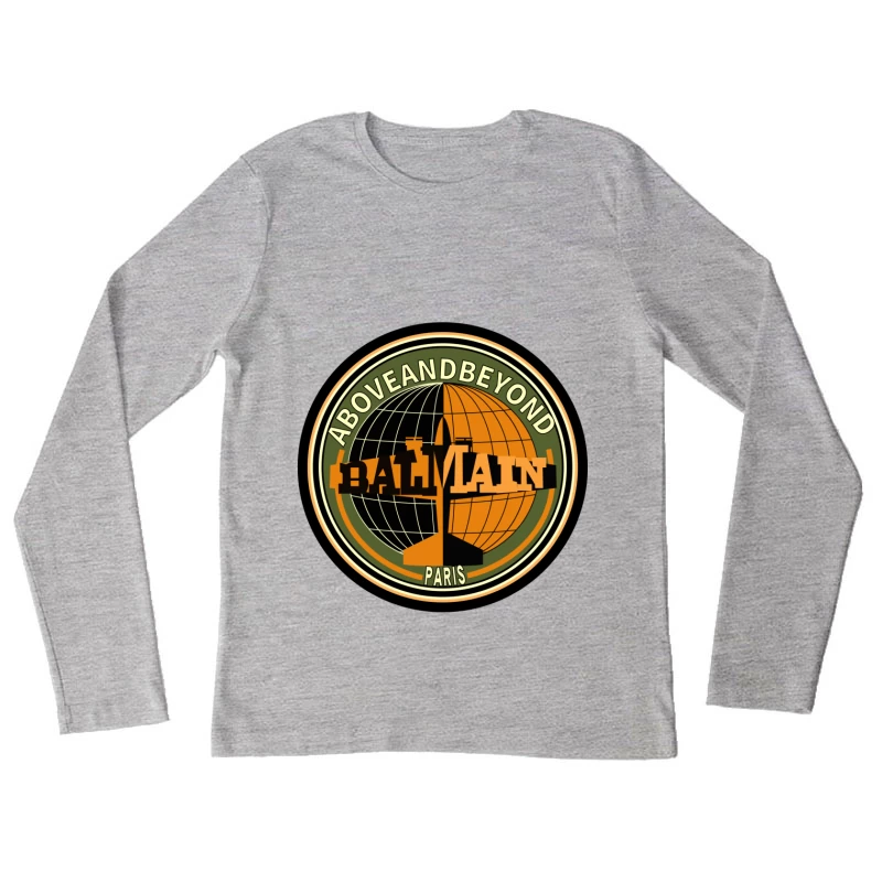 Balmain Emblem mit Flugzeug, Erde und Paris Damen Langarm T-Shirt