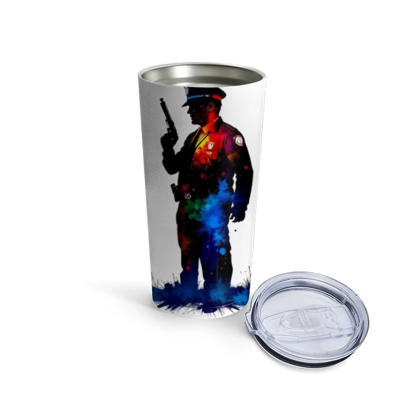 Artistic Watercolor Police Officer Silhouette Travel Mug