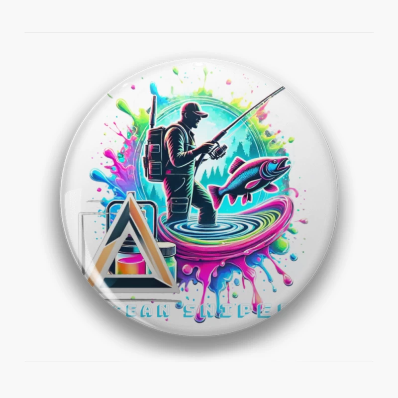 Vibrant Ocean Sport Fisher Abstract Art Design Pin