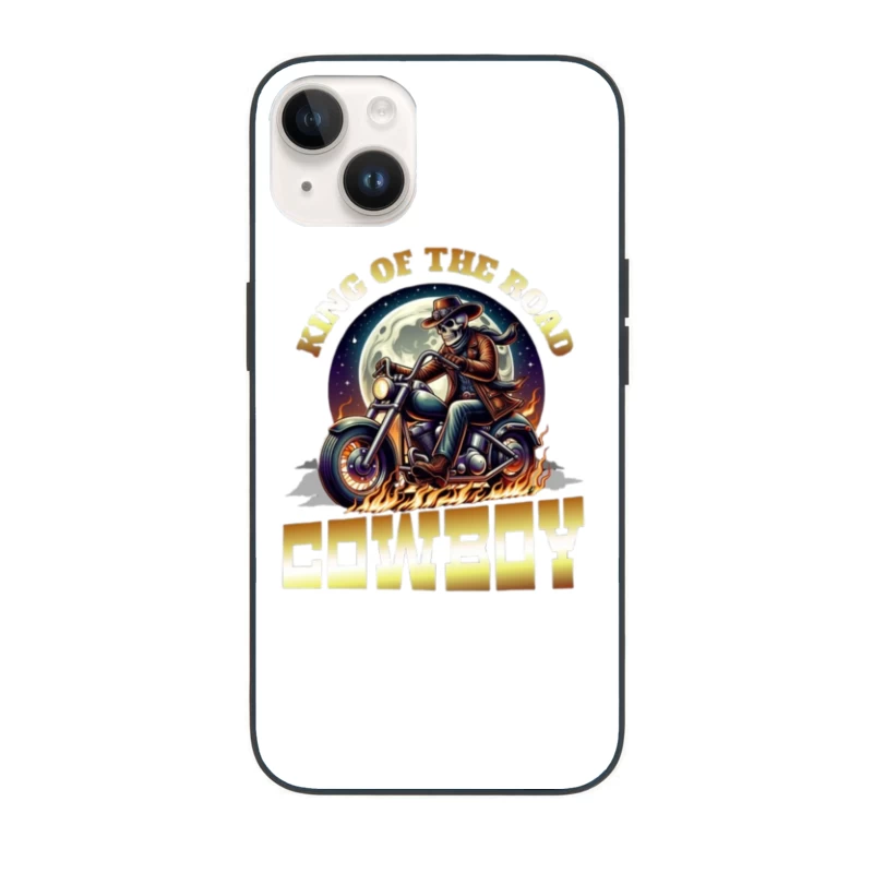 King of the Road: Skeleton Cowboy Biker Under Moonlight iPhone Case