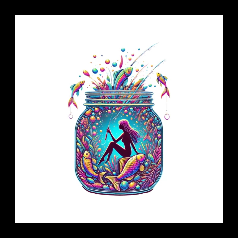 Magical Mermaid in Enchanted Mason Jar with Rainbow Fish Pin