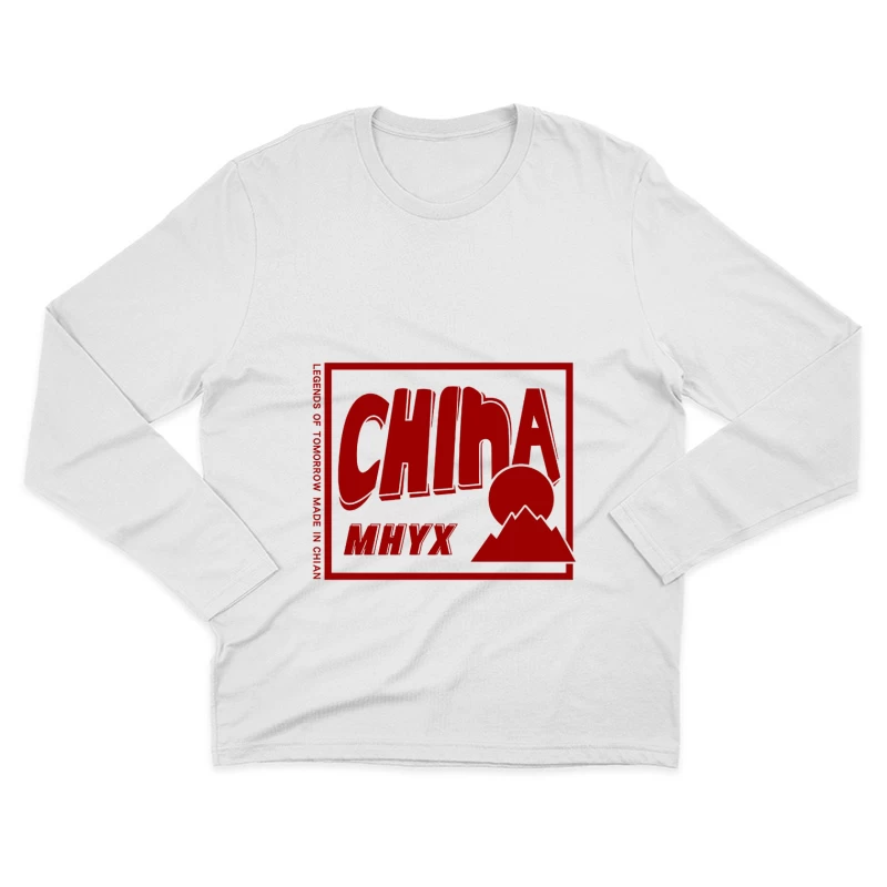 China Design mit Berge und Sonne Herren Langarm T-Shirt