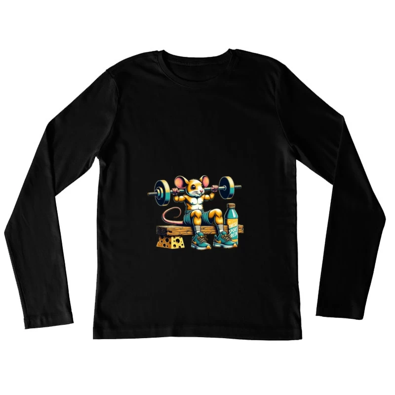 Buff Mouse's Weightlifting Workout with Cheese and Sports Drink Female Long Sleeve T-Shirt