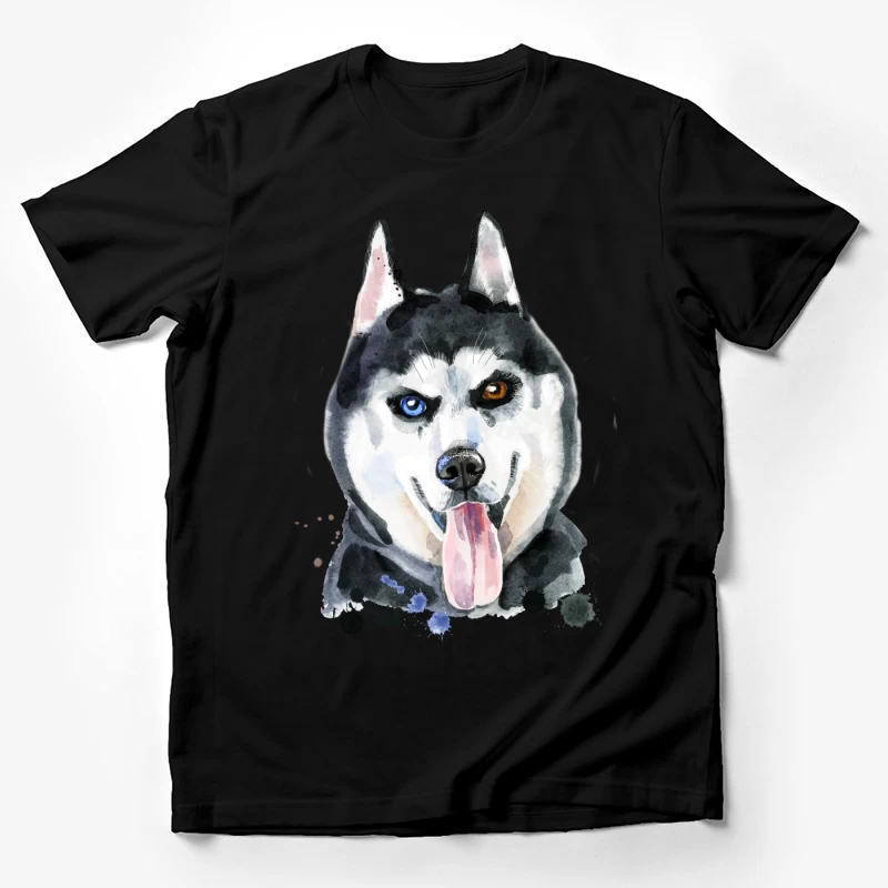 Portrait aquarelle de husky avec yeux hétérochromes Homme T-Shirt