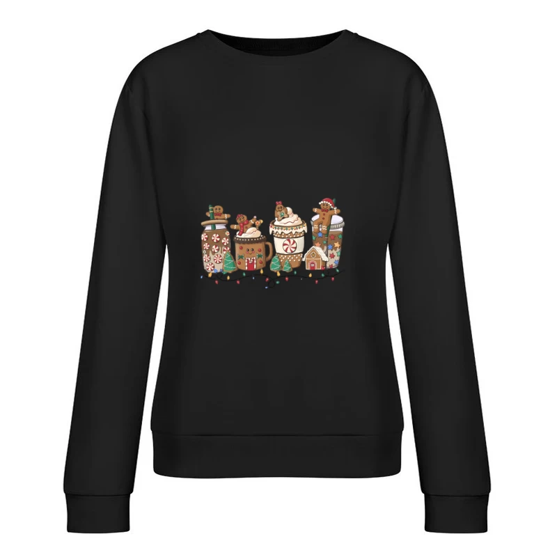 Weihnachtliche Getränke und Lebkuchenmännchen Damen Pullover Sweatshirt