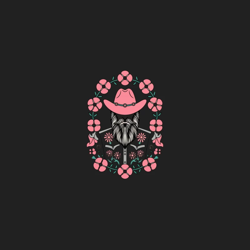 Bearded Cowboy in Pink: Floral Western Illustration Bucket Hat