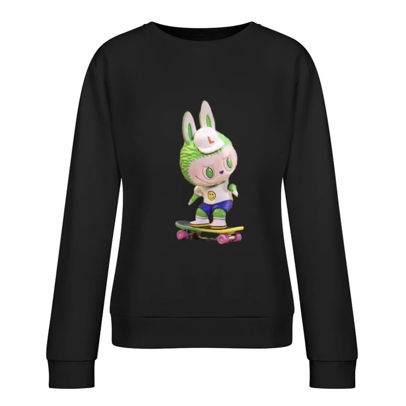Grüne Häschenfigur auf Skateboard Damen Pullover Sweatshirt